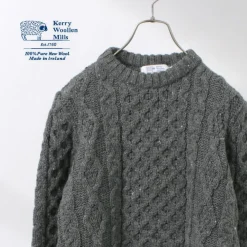 KERRY WOOLLEN MILLS Knits^/ 5 gauge 3-ply aran cable crew neck heavy knit