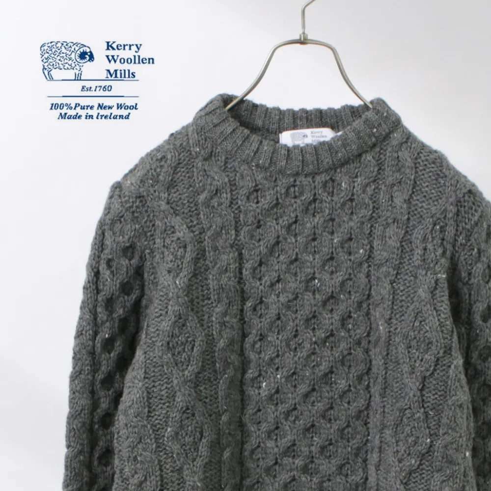 KERRY WOOLLEN MILLS Knits^/ 5 gauge 3-ply aran cable crew neck heavy knit