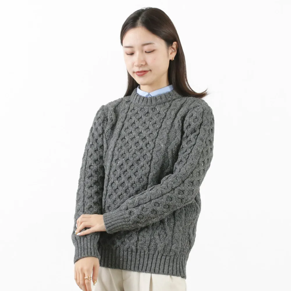 KERRY WOOLLEN MILLS Knits^/ 5 gauge 3-ply aran cable crew neck heavy knit