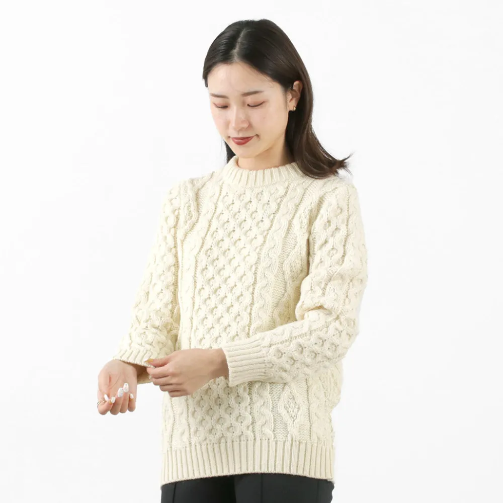 KERRY WOOLLEN MILLS Knits^/ 5 gauge 3-ply aran cable crew neck heavy knit