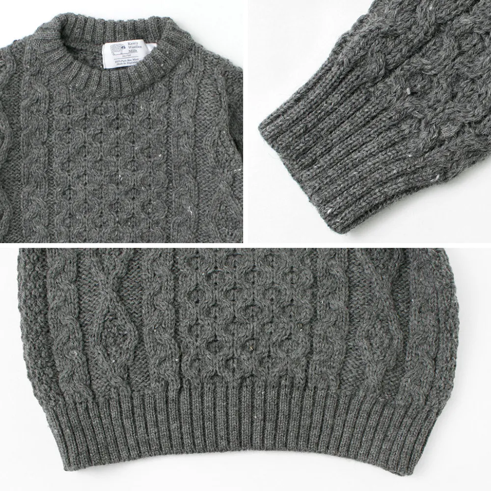 KERRY WOOLLEN MILLS Knits^/ 5 gauge 3-ply aran cable crew neck heavy knit