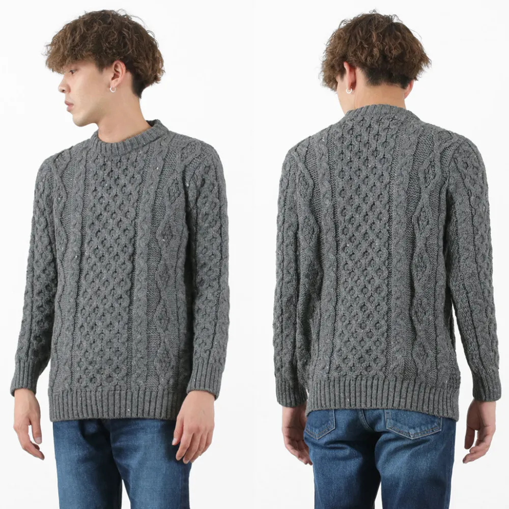 KERRY WOOLLEN MILLS Knits^/ 5 gauge 3-ply aran cable crew neck heavy knit