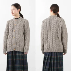 KERRY WOOLLEN MILLS Knits^/ 5 Gauge 3 Ply Aran Cable Collarless Cardigan