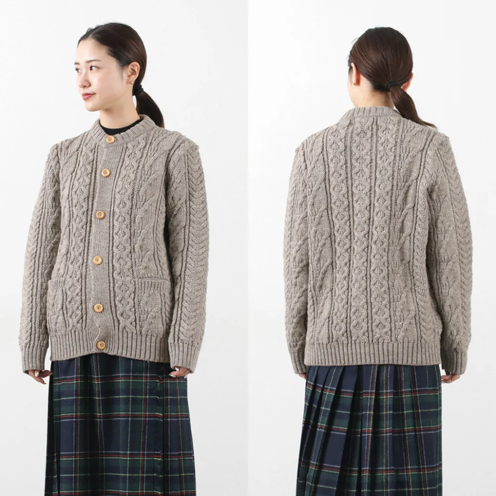 KERRY WOOLLEN MILLS Knits^/ 5 Gauge 3 Ply Aran Cable Collarless Cardigan