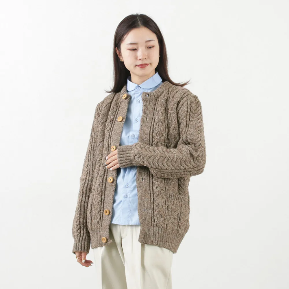 KERRY WOOLLEN MILLS Knits^/ 5 Gauge 3 Ply Aran Cable Collarless Cardigan