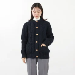 KERRY WOOLLEN MILLS Knits^/ 5 Gauge 3 Ply Aran Cable Collarless Cardigan