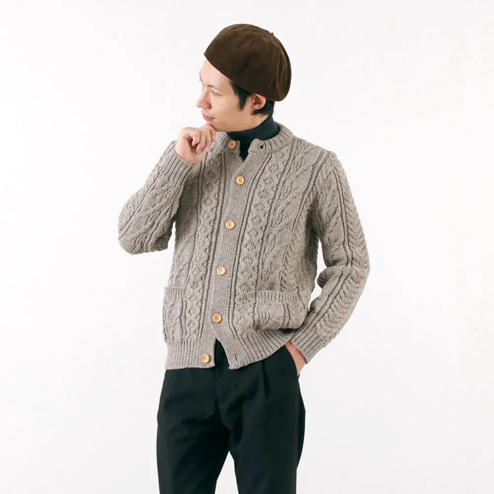 KERRY WOOLLEN MILLS Knits^/ 5 Gauge 3 Ply Aran Cable Collarless Cardigan