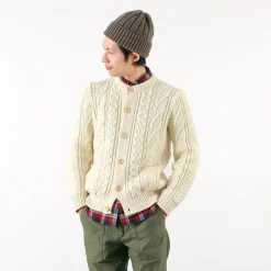 KERRY WOOLLEN MILLS Knits^/ 5 Gauge 3 Ply Aran Cable Collarless Cardigan