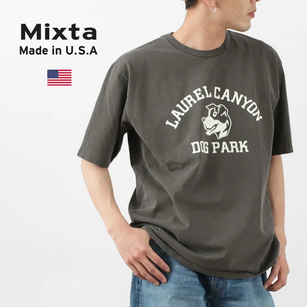 MIXTA T-Shirts^/ Basic crew print T-shirt (dog park) black
