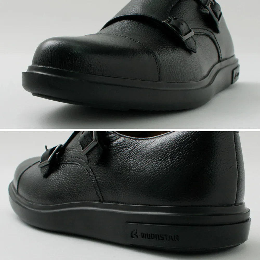 MOONSTAR Leather Shoes & Boots^/ Breathable Waterproof Double Monk Strap Leather Shoes black