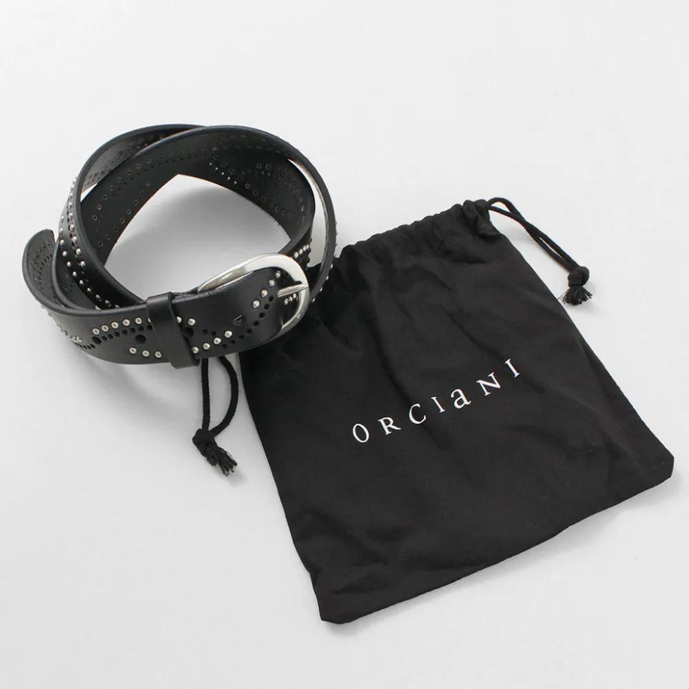 ORCIANI Belts^/ Bull Soft leather with micro studs black