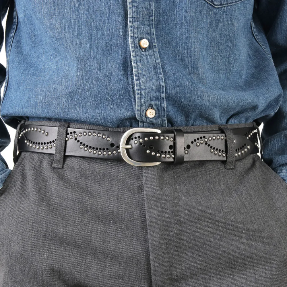 ORCIANI Belts^/ Bull Soft leather with micro studs black