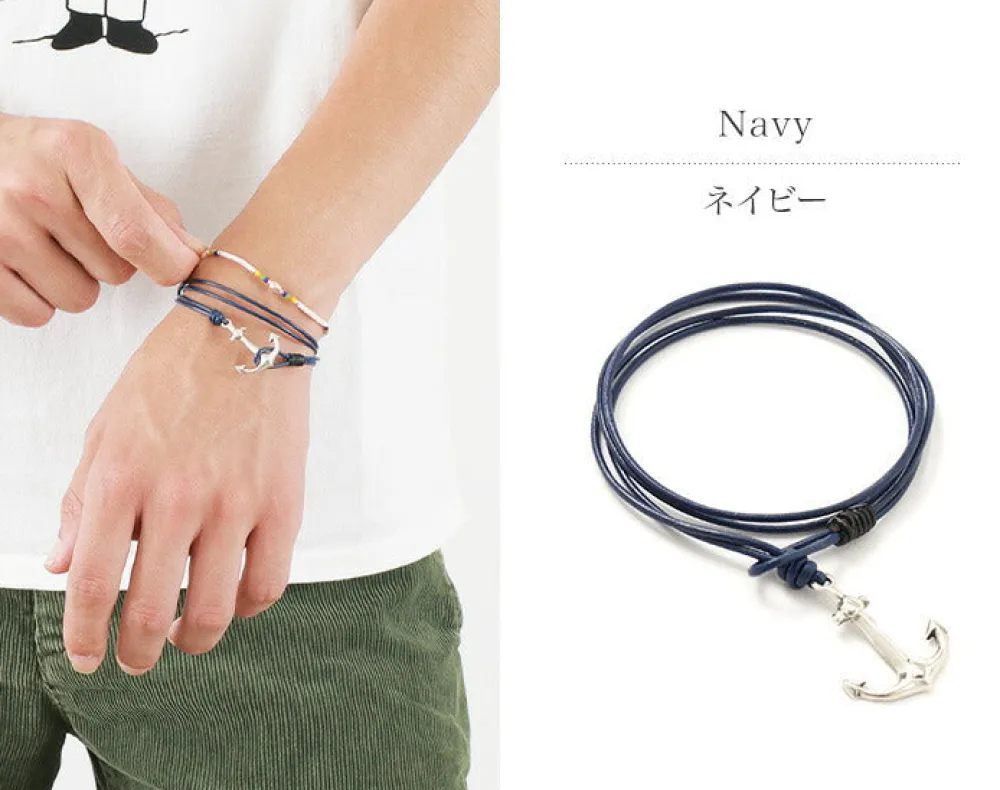PHADUA Anklets^/ Anchor Leather Wrap Bracelet / Silver