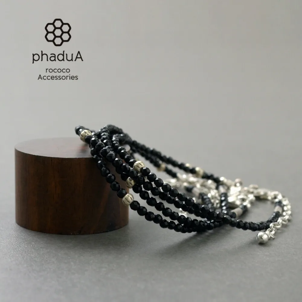 PHADUA Anklets^/ onyx (3mm) cut bead anklet adjuster black