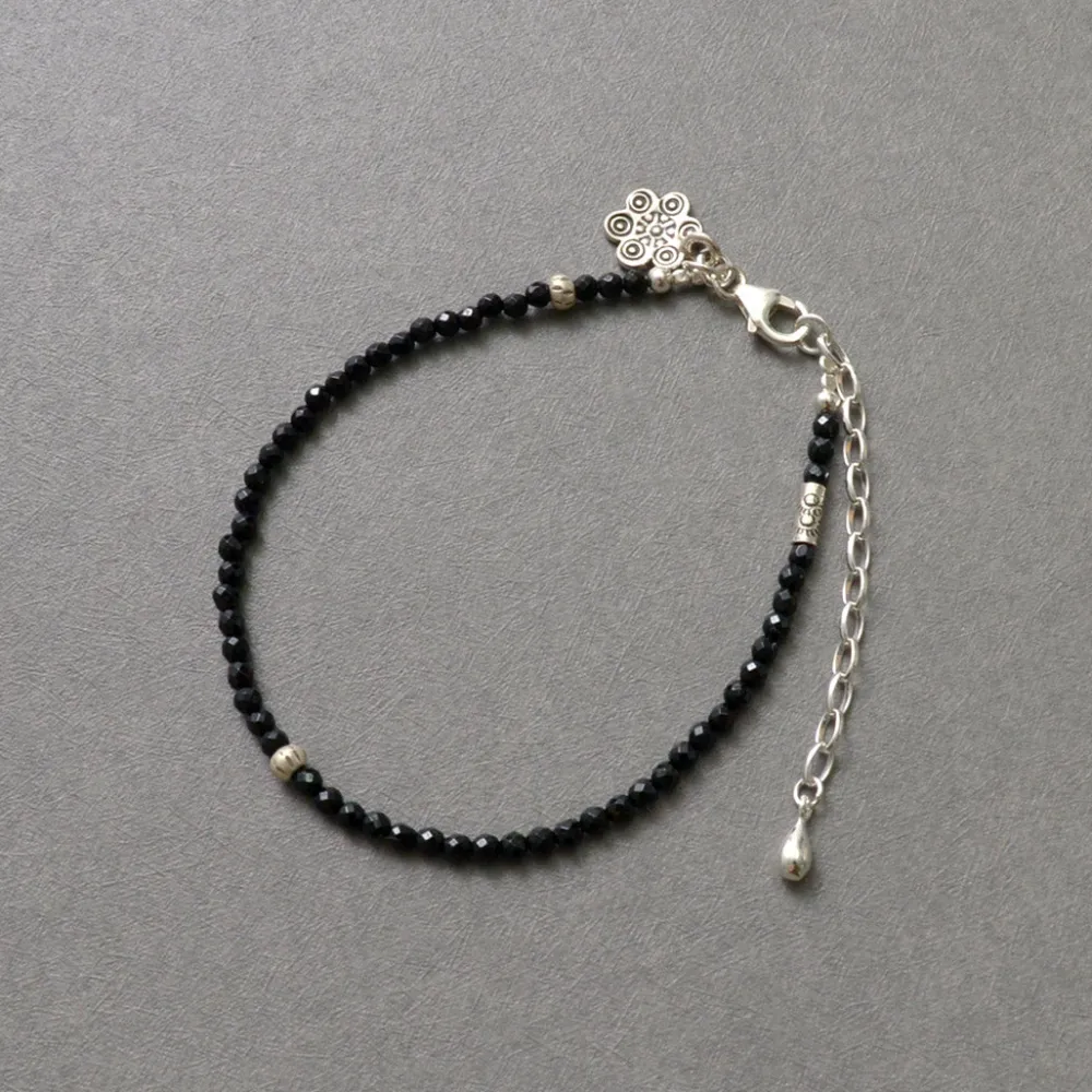 PHADUA Anklets^/ onyx (3mm) cut bead anklet adjuster black