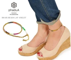 PHADUA Anklets^/ Brass bead wrap anklet 43cm+3cm mix-beads