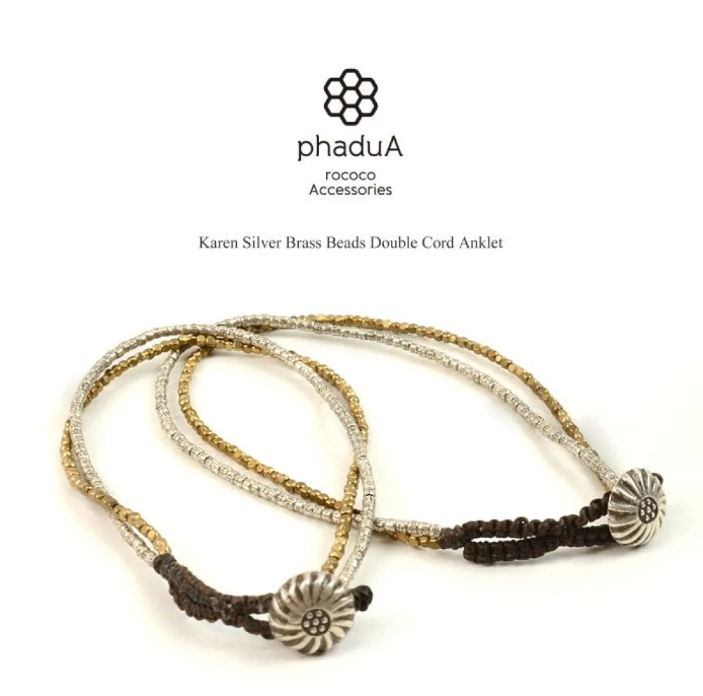 PHADUA Anklets^/ Karen Silver Beads Brass Double Cord Anklet gold