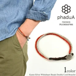 PHADUA Anklets^/ Karen Silver Beads White Heart Double Cord Bracelet red