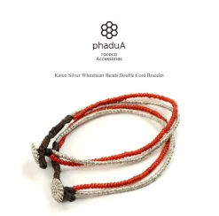 PHADUA Anklets^/ Karen Silver Beads White Heart Double Cord Bracelet red