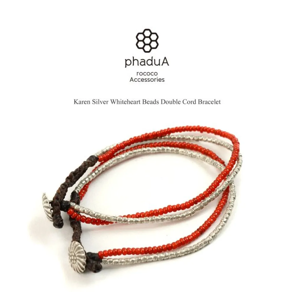 PHADUA Anklets^/ Karen Silver Beads White Heart Double Cord Bracelet red
