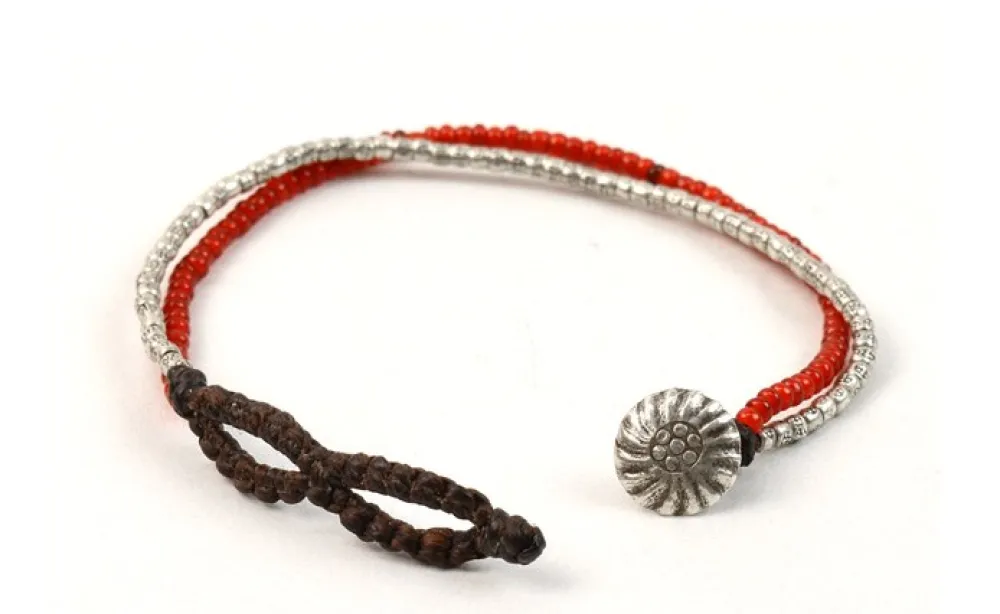 PHADUA Anklets^/ Karen Silver Beads White Heart Double Cord Bracelet red