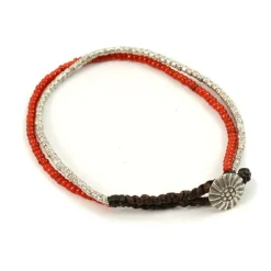 PHADUA Anklets^/ Karen Silver Beads White Heart Double Cord Anklet red