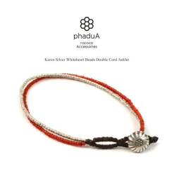 PHADUA Anklets^/ Karen Silver Beads White Heart Double Cord Anklet red
