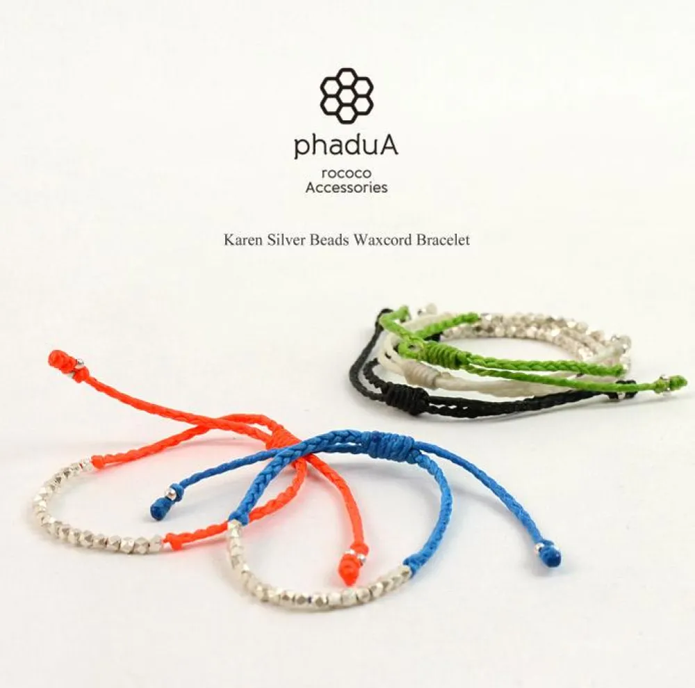 PHADUA Anklets^/ Karen Silver Beaded Wax Cord Bracelet