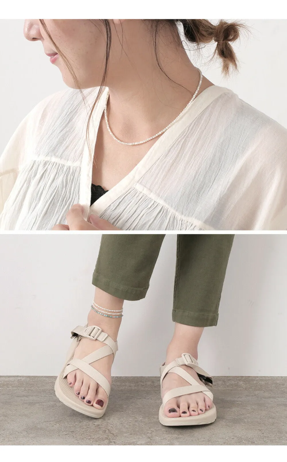 PHADUA Anklets^/ Mother of Shell 2mm Cut Beads Necklace/Anklet white