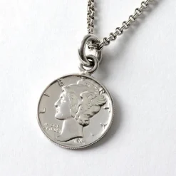 PHADUA Necklaces^/ Old coin pendant top US 1 dime silver