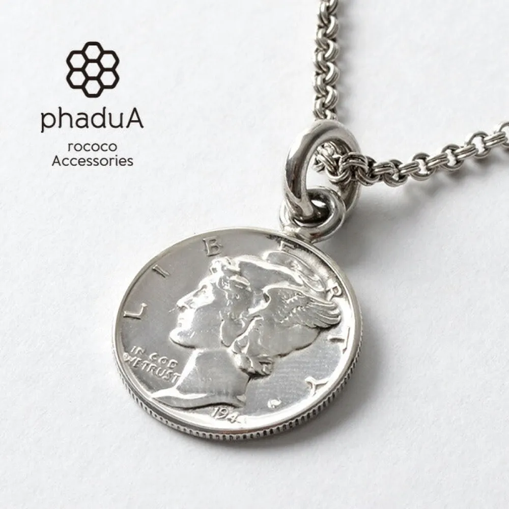PHADUA Necklaces^/ Old coin pendant top US 1 dime silver