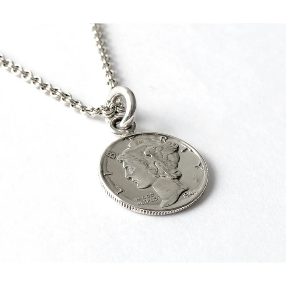 PHADUA Necklaces^/ Old coin pendant top US 1 dime silver