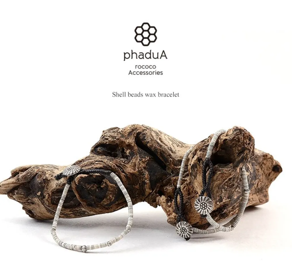 PHADUA Anklets^/ Shell Beads / Wax Cord Bracelet natural