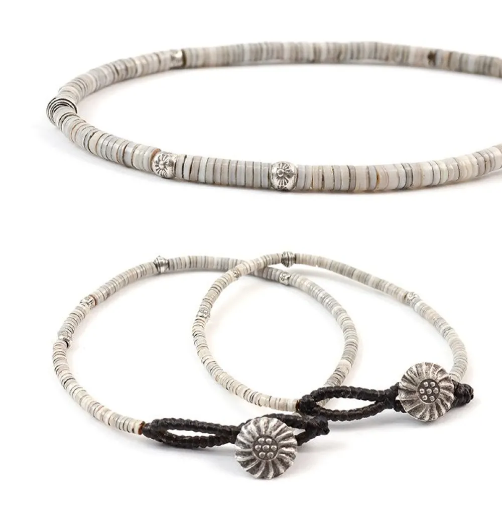 PHADUA Anklets^/ Shell Beads / Wax Cord Bracelet natural