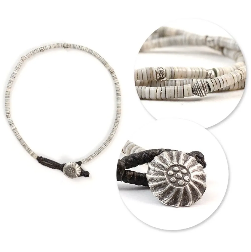 PHADUA Anklets^/ Shell Beads / Wax Cord Bracelet natural