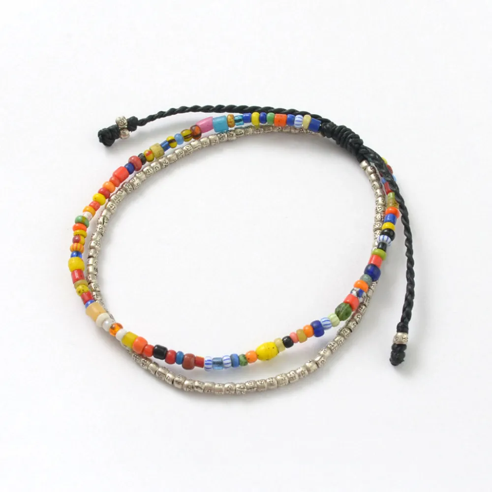 PHADUA Anklets^/ 2-strand waxed cord African bead anklet black
