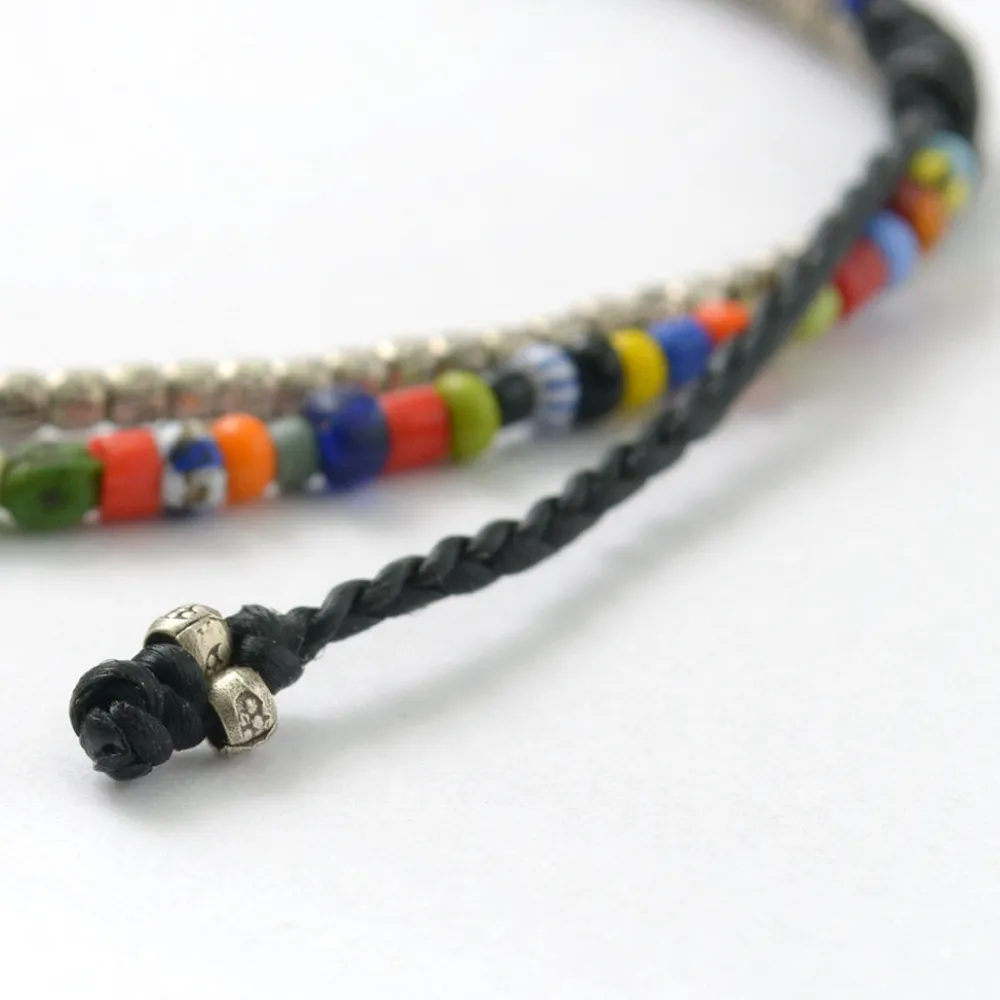 PHADUA Anklets^/ 2-strand waxed cord African bead anklet black