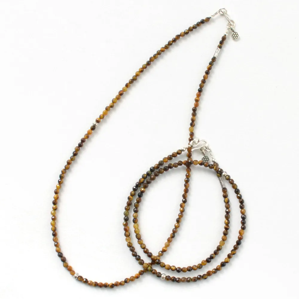 PHADUA Anklets^/ Tiger Eye 3mm Cut Bead Necklace yellow