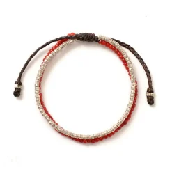 PHADUA Bracelets^/ Two strands waxed cord bracelet (white heart/silver) red