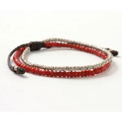 PHADUA Bracelets^/ Two strands waxed cord bracelet (white heart/silver) red