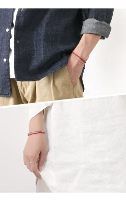 PHADUA Bracelets^/ Two strands waxed cord bracelet (white heart/silver) red