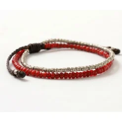 PHADUA Anklets^/ Two strands waxed cord anklet (white heart/silver) red