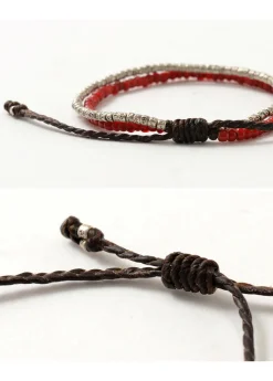 PHADUA Anklets^/ Two strands waxed cord anklet (white heart/silver) red