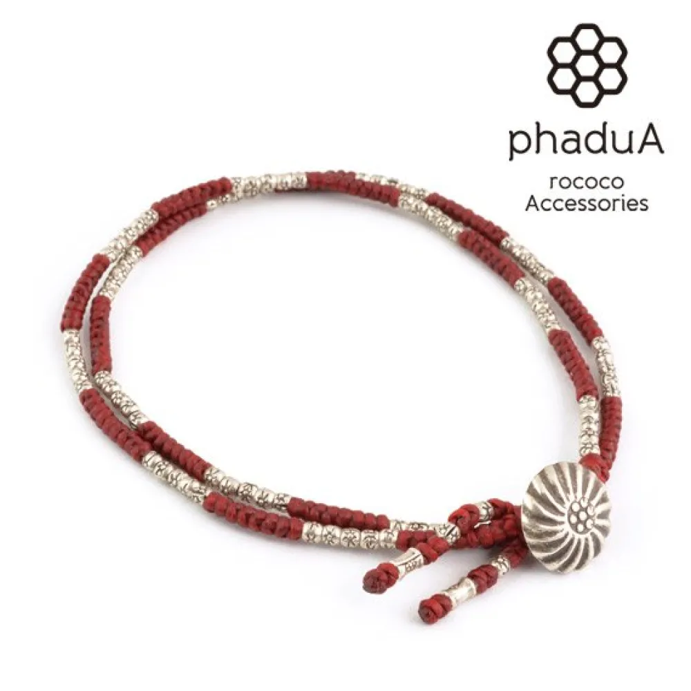 PHADUA Anklets^/ Two-strand anklet with waxed cord and silver concho