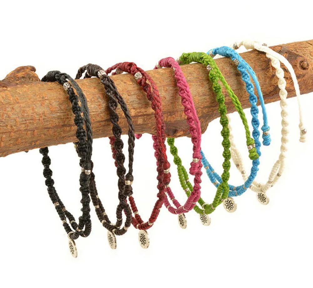PHADUA Anklets^/ Waxed Cord Anklet with Silver Two-Strand Top