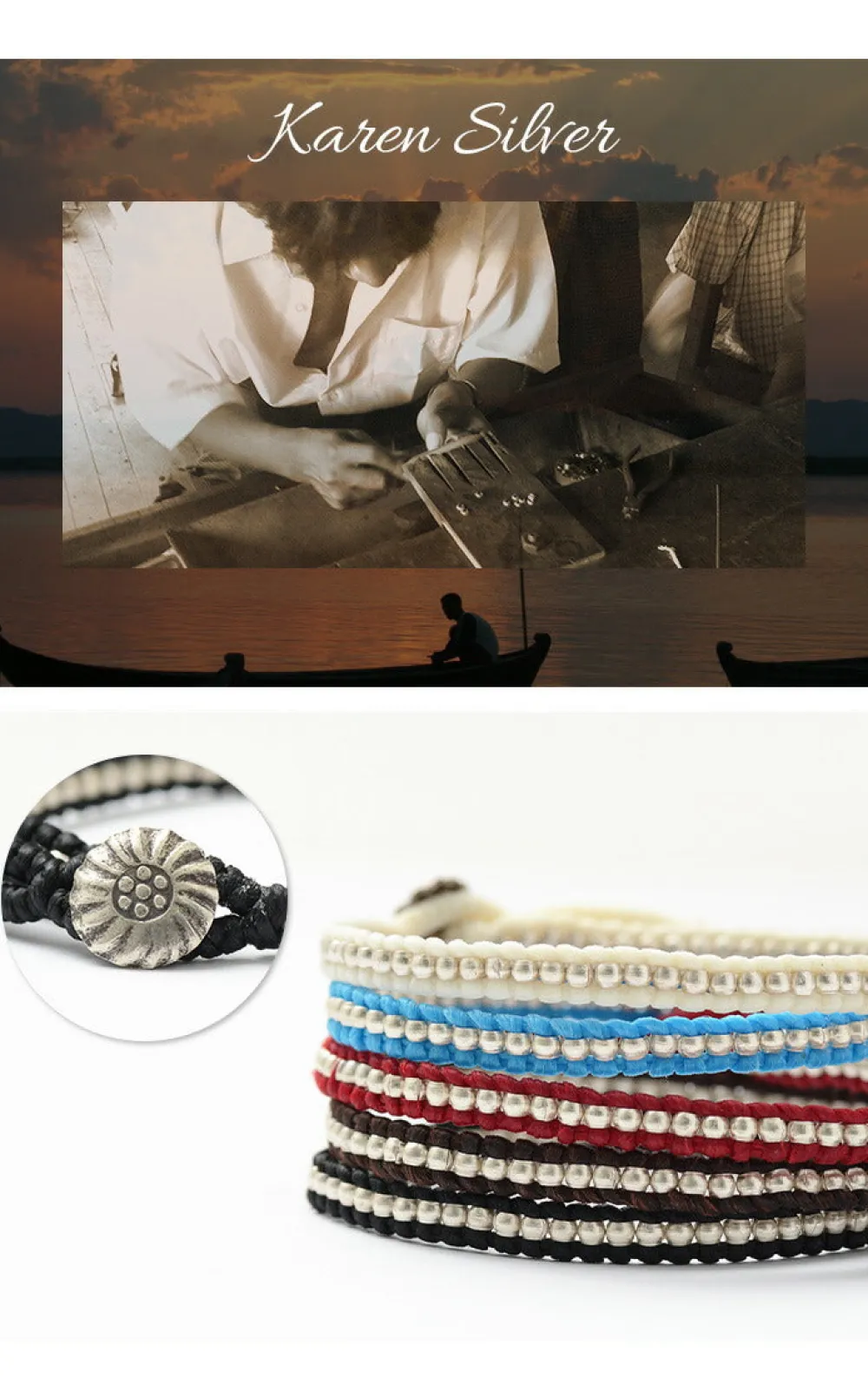PHADUA Anklets^/ Waxed cord silver single strand concho bracelet
