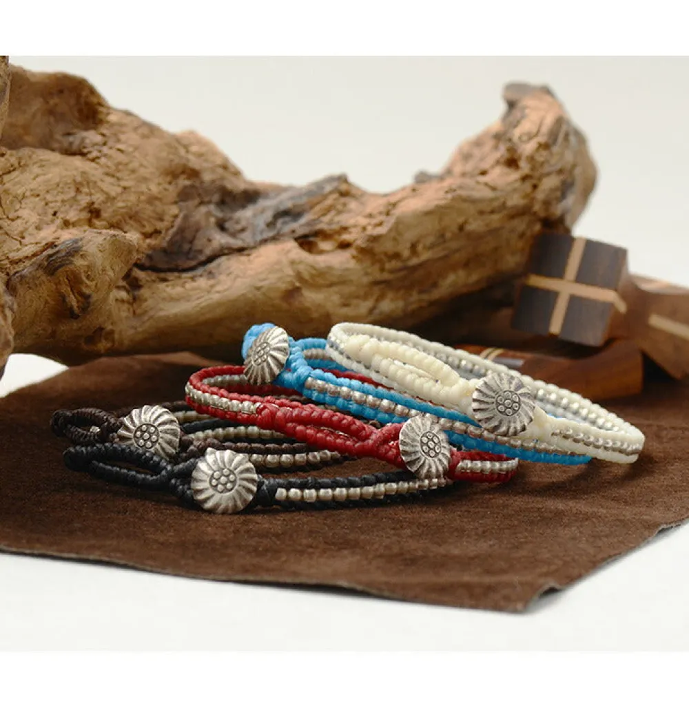 PHADUA Anklets^/ Waxed cord silver single strand concho bracelet