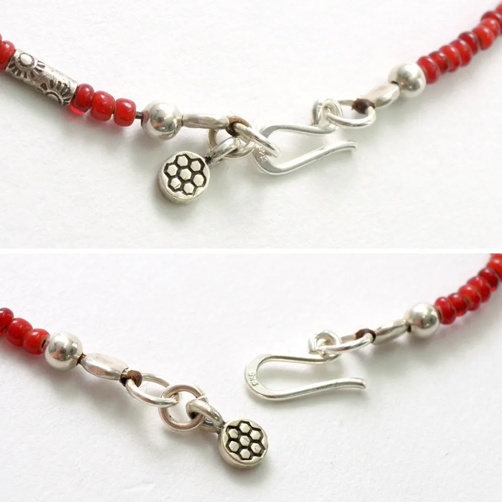 PHADUA Anklets^/ White Heart Antique Beads Necklace red