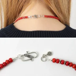 phaduA Anklets^/ White Heart Antique Glass Bead Necklace red