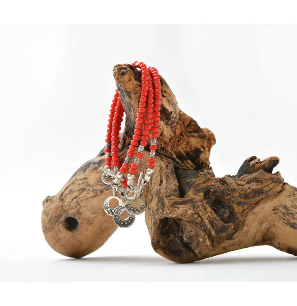 PHADUA Anklets^/ White Heart Bead Bracelet red